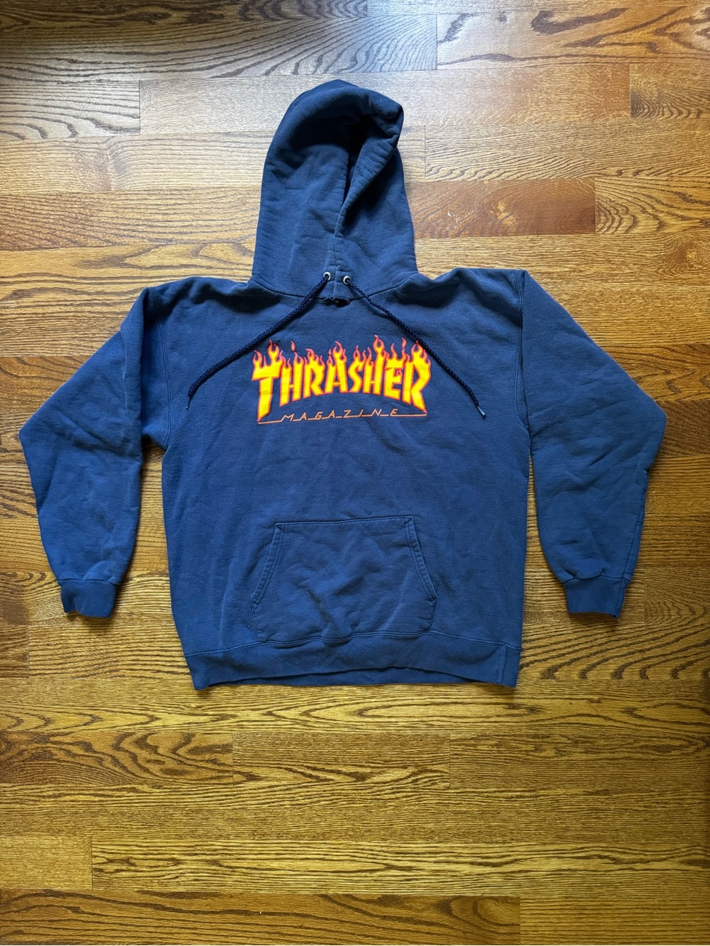 Thrasher Flame Logo Hoodie Mens M Navy Skate Grunge Streetwear